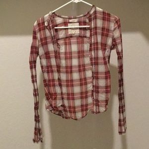 Hollister sheer plaid long sleeve shirt